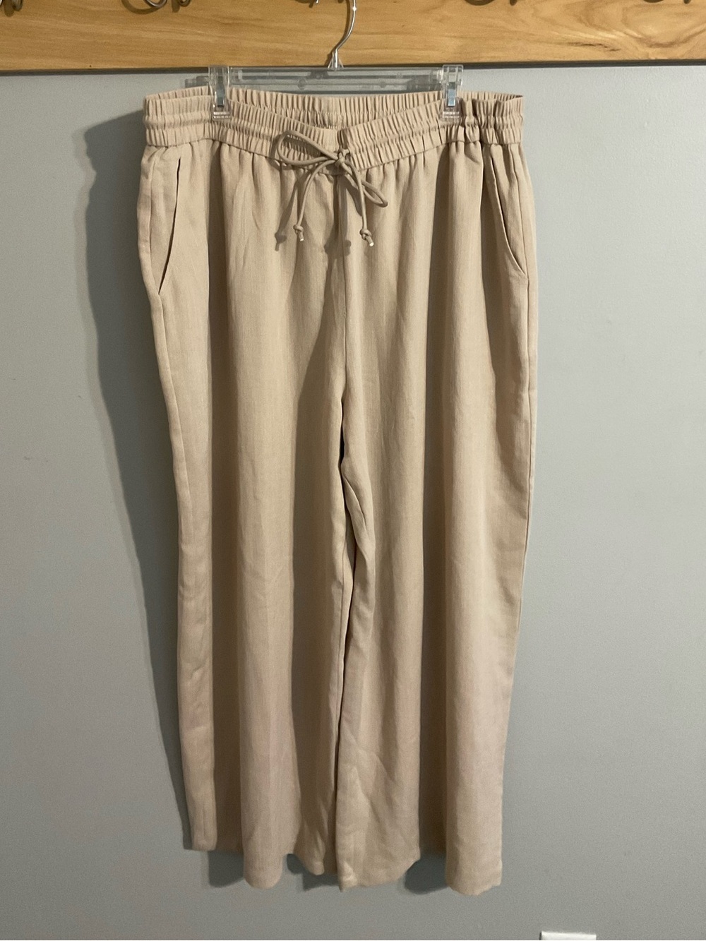 HALARA Women's Wide-Leg Drawstring Palazzo Pants in Beige - 2X